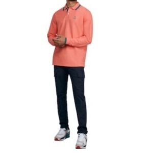 Psycho Bunny Mens Orton Long Sleeve Polo Shirt Dusk Pink Jersey Size S Small